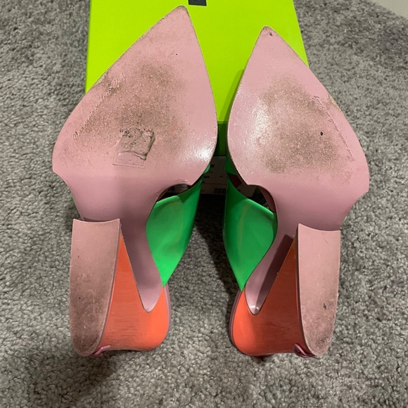 DOLCE & GABBANA Tapered-Heel Green Pink Leather Open-Crystal Toe Leather Sandals - Picture 10 of 15